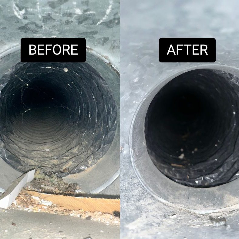 Before and after EcoAirClean removing debris from HVAC duct