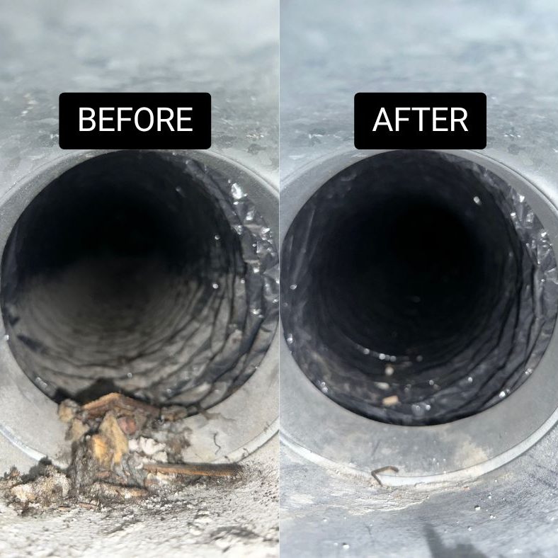 Before and after EcoAirClean deep cleaning dusty air duct