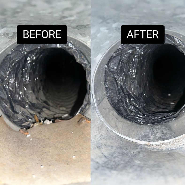 Before and after EcoAirClean removing dust from HVAC duct