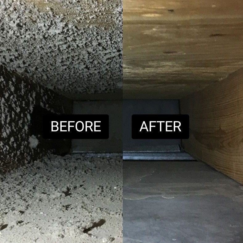 Before and after EcoAirClean removing dust from air ducts