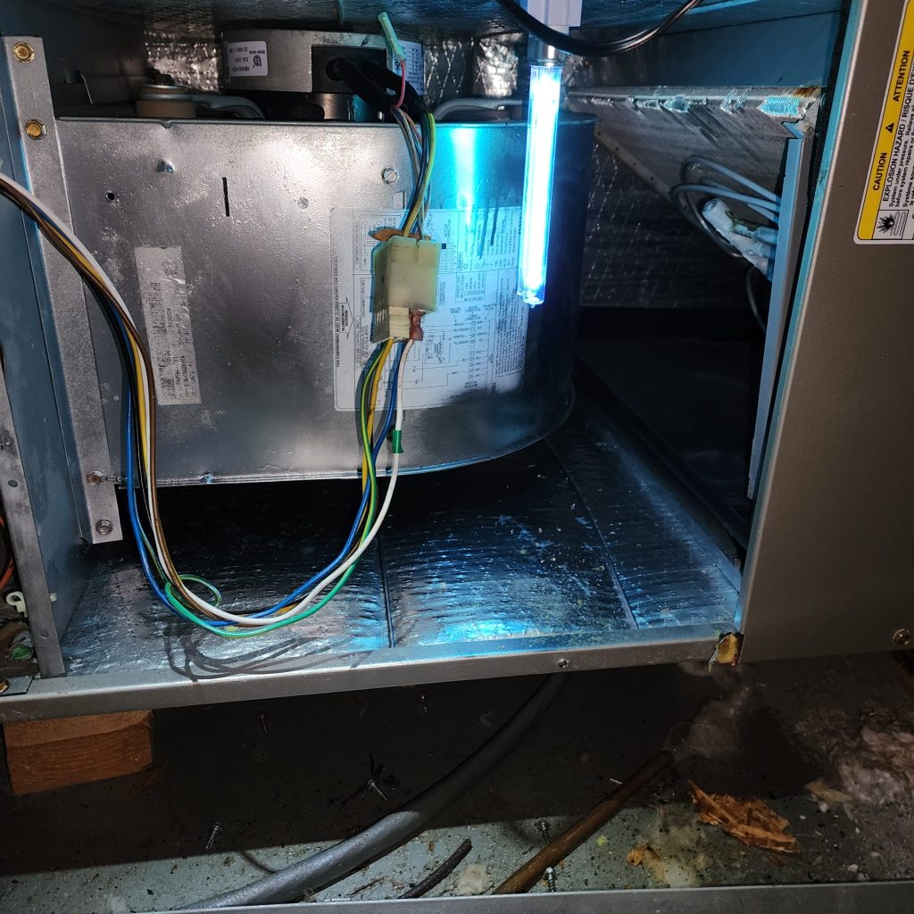 HVAC system with installed UV light for cleaner airflow.